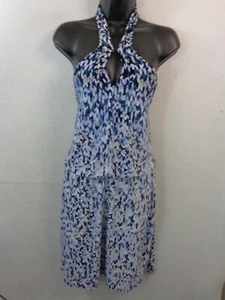 White House Black Market Dress Women's S Blue White Halter Floral - Picture 1 of 12