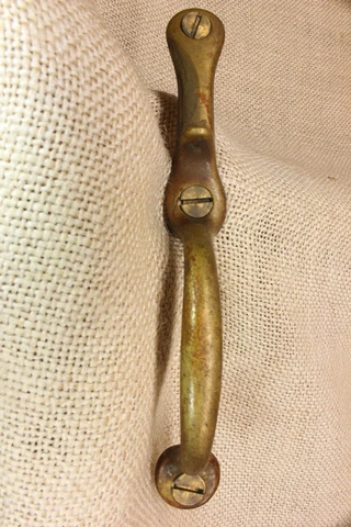 Old Screen Door Handle Sliding Pull Ice Box Solid Brass Tool Box 6 1/8” 1800’s 2 Cover