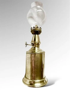 Antique Brass French Pigeon Oil Lamp Lampe Garantie Veritable with Glass Shade - Picture 1 of 14