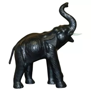 LOVELY LIBERTY'S LONDON OMERSA LEATHER ELEPHANT FOOTSTOOL STOOL WITH GLASS EYES - Picture 1 of 14