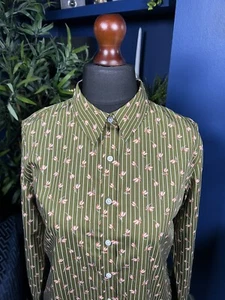 Lands End Womens Shirt Green Floral Button Front No Iron Superflu Uk 10 Cotton - Picture 1 of 4