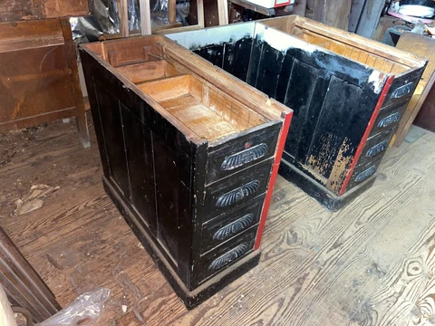 Antique Solid Oak Desk Painted Black for Parts or Repair Great Drawer Fronts Cover