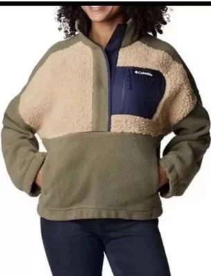 Colombia Womens Pullover Sweatshirt Long Sleeve Buttons Stone Green Size L - Image 1 of 4