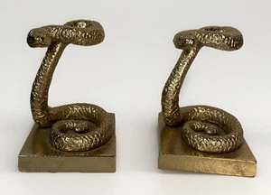Rattle Snake In Striking Pose Statuette Metal Bookends Gold Finish  6x 4x 4 - Picture 1 of 10