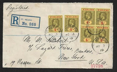 Santa Helena a Estados Unidos Nueva York Nueva York. 4d KGV BLOQUE DE 4+2 EN PORTADA REGISTRADA 1919 Foto 1 de 2