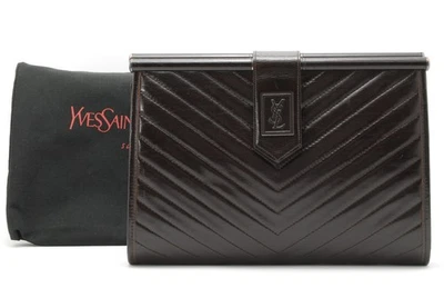 Yves Saint Laurent Clutch Bag Leather Brown Vintage YSL Authentic #1083 - Image 1 of 4