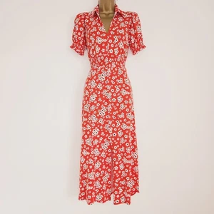 NEW Ex ROMAN 10-20 Red White Ditsy Floral Daisy Print Stretch Midi Tea Dress - Picture 1 of 8
