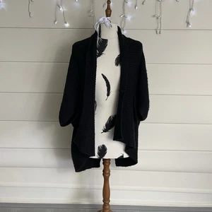Veronika Maine Black Ribbed Cape Cardigan Wool Blend Winter Caual size M - Picture 1 of 11