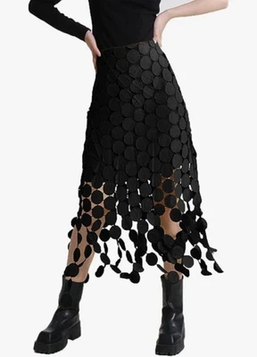 Commensa Falda Mujer Pequeña Multi Negra Círculo Corte Láser Doble Capa Fiesta Nueva con Etiquetas Foto 1 de 4