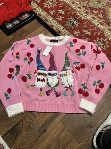 33 Grad Damen Größe M Wichtel Kirschen Weihnachten festliche Grafik Pullover - Bild 1 von 4