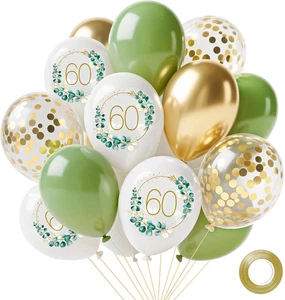 Luftballons 60 Geburtstag Grün Gold Weiß Konfetti 15 Stück - Bild 1 von 7