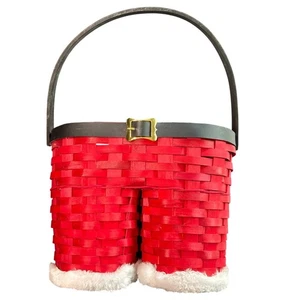 Holiday Baskets - Santa Legs pants- red black with handle 9 in tall 11 in wide - Picture 1 of 6