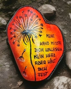 Bemalter Stein, Trauerstein, Herz, Blume ca10,5×9cm - Bild 1 von 7