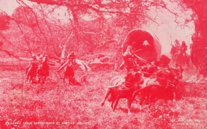 Vintage Western Arcade Karte Feindliche Indianer Migrant Zug Ausstellungskarte - Bild 1 von 4