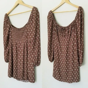 Aritzia Sunday Best Delilah Floral Long Sleeve Mini Dress M Brown Ditsy Milkmaid - Bild 1 von 16