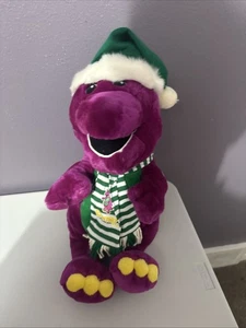 Vintage 1992 Weihnachten Barney Stofftier Plüsch grün Weihnachtsmütze & Schal 21 Zoll - Bild 1 von 10