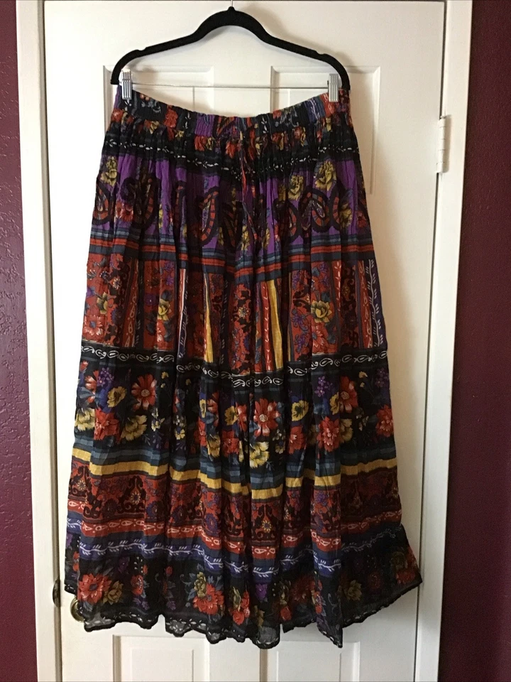 Falda vintage phool talla grande cintura elástica cordón estampado floral cachemira Foto 1 de 4