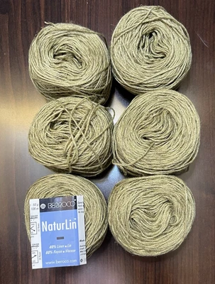 Berroco NATURLIN Yarn GREEN#6315 Rayon/ Linen 1.75oz / 115yds ea. Set of 6 - Image 1 of 4