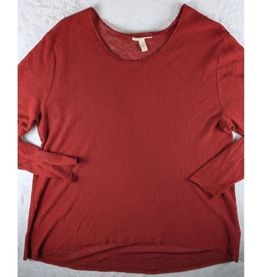 Eileen Fisher Organic Linen Blend Top Long Sleeve Lightweight Knit Red Size S - Image 1 of 4