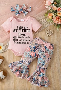 12-18 mo. Toddler Baby Outfit 95% cotton 5% spandex Purple Flowers 3pc Set - Picture 1 of 4