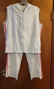 NY & C Sport Set Capris Hooded Vest White With Pink Strip On Sides Sz L Top Sz M - Picture 1 of 9