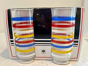 Vintage LIBBEY Crisa Striped 16 oz. Tumbler Glass Set In Original Package RETRO - Picture 1 of 7