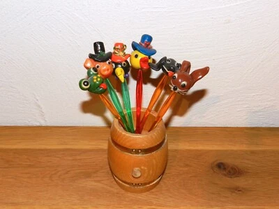 6 Partygabeln Cocktailspieße Picker • Vintage Retro • ca. 60er/70er • Tierfigur - Bild 1 von 3