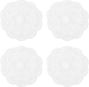 White Vintage Crochet Doilies 8 Inches round Cotton Handmade Lace Placemats - Picture 1 of 12