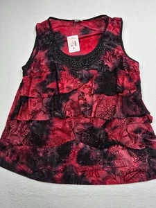 NWT Sleeveless Red & Black Floral Ruffled Tank Top Womens Size 3X By Dressbarn - Picture 1 of 5