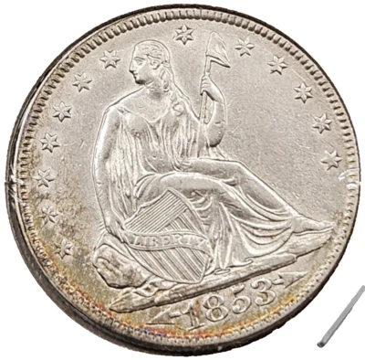 1853 (w/ Arrows) Seated Liberty Half Dollar | ALMOST UNC Details - Image 1 of 2