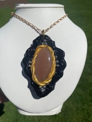 HUGE Natural Peach Moonstone Pendant Necklace Artisan Handcrafted - Image 1 of 4