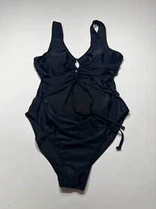 NEW One Piece Swimsuit Black O-Ring Cut Out Front High Leg Womens Size 14W - Picture 1 of 11