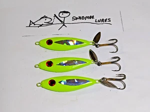 3 -1 oz SHAD Fishing Casting Jigging Slab Lead Spoons Lures Chartreuse v4 - Picture 1 of 6