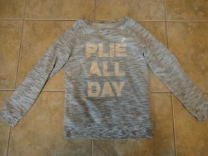 EUC Girls SO Gray Crew Neck "Plie All Day" Sweater W Gold Glitter Lettering 10 - Picture 1 of 3