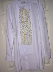#E VINTAGE 70'S MENS FORMAL TUXEDO SHIRT+YELLOW ADD ON RUFFLED DICKIE 3XL - Picture 1 of 5
