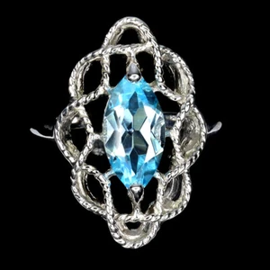925 Sterling Silver Ring Marquise Sky Blue Topaz 12x6mm Gemstone Jewelry - Picture 1 of 13