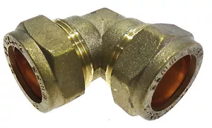 Quality Brass 22mm 90° Elbow  compression plumbing fitting / connector. - Picture 1 of 3