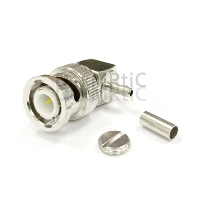 1X BNC male right angle crimp RF connector RG174 LMR100 RG316  for CCTV camera - Image 1 of 4