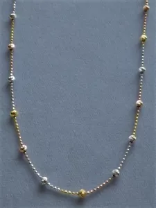 TRICOLOR NECKLACE 16" 18" 20" ROSE/GOLD/STERLING SILVER ITALY 925 SHIMMERY BEADS - Picture 1 of 12