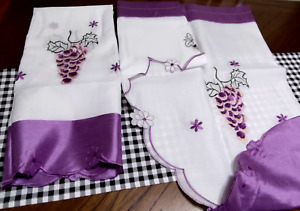 Grape Embroidered Hand Carved 3 Piece  Kitchen Curtains