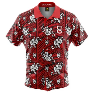 St George Dragons NRL Tribal Hawaiian Button Up Polo Shirt Sizes S-5XL! - Picture 1 of 3