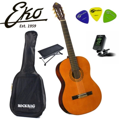 EKO CS10 CHITARRA CLASSICA 4/4 CON CUSTODIA ACCORDATORE 3 PLETTRI Poggiapiede - Immagine 1 di 3