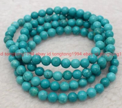 Charmant 4Stück 4/6mm Blau Türkis Runde Edelstein Perlen Armband 19cm - Bild 1 von 3