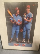 VINTAGE MIKE SCHMIDT STEVE CARLTON Autograph  MVP CY NIKE POSTER 22”x36” Estate