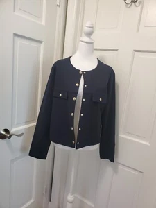 NWT H&M Navy Blue Knit Snap Close Crop Style Jacket/Cardigan Size XL - Picture 1 of 12