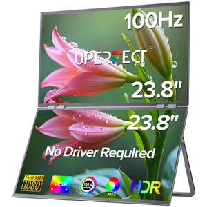 100Hz Dual Screen Laptop Extender 23.8" Full HD Folding Stacked Portable Monitor - Picture 1 of 7