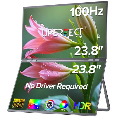 100Hz Dual Screen Laptop Extender 23.8" Full HD Folding Stacked Portable Monitor - Image 1 of 4
