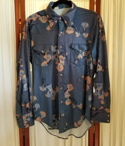 Vintage Disco Western Rockabilly Pearl Snap Button Up Short Men Floral - Picture 1 of 7