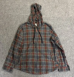 LL Bean Scotch Plaid Flannel Hoodie Womens Med Red Green Full Zip Relaxed Fit - Picture 1 of 10