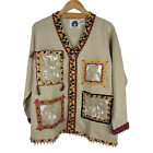 Storybook Knits Cardigan Sweater Gallery Frames Womens Size 1X HSN Vintage Tan